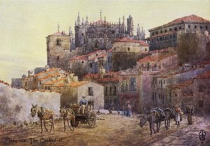 Norra Spanien: Plasencia, stadsmuren och katedralen (färg litho) av Edgar T. A. Wigram