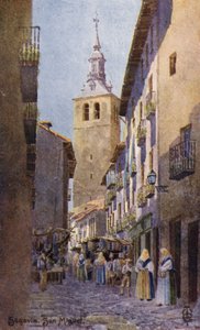 Norra Spanien: Segovia, San Miguel-kyrkan (färg litho)