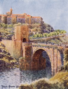 Norra Spanien: Toledo, The Bridge of Alcantara (färg litho)