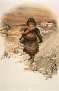 Flicka på en snöig väg, illustration från Where Lilies Live, 1889 av Edith S. Berkeley