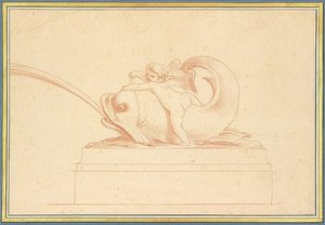Vattensprutande delfin till vänster med en cupid. 1737 av Edmé Bouchardon
