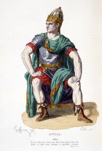 Attilas karaktär i Attila-tragedin - Hela teatern: (Samling av pjäser av Corneille) teckning av Geffroy, gravyr av Colin - ed. Laplace, Sanchez et Cie, Paris 1884