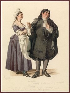 Porträtt av Dorine och Tartuffe, ca 1870 (akvarell) av Edmond Aime Florentin Geffroy