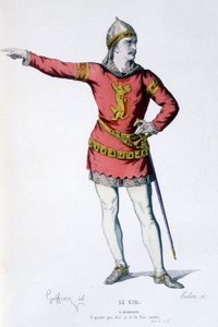 Karaktären Don Rodrigue i tragikomedien Le Cid - Full Theatre: (Samling av pjäser av Corneille) teckning av Geffroy, gravyr av Colin - ed. Laplace, Sanchez et Cie, Paris 1884