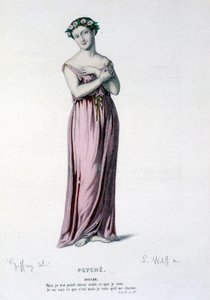 Karaktären av Psyche i tragikomedin och balett Psyche, Moliere et Corneille - Hela teatern: (Samling av pjäser av Corneille) teckning av Geffroy, gravyr av L. Wolff - ed. Laplace, Sanchez et Cie, Paris 1884