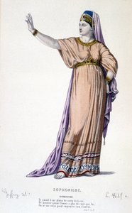 Karaktären av Sophonisbe i tragedin Sophonisbe - Full Theatre: (Samling av pjäser av Corneille) teckning av Geffroy, gravyr av L. Wolff - ed. Laplace, Sanchez et Cie, Paris 1884 av Edmond Aime Florentin Geffroy