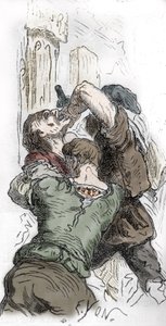 digerdöden: slakt av judar, 1348, illustration från "Histoire-populaire-de-France" av Charles Lahure, 1866 av Edmond Charles Yon