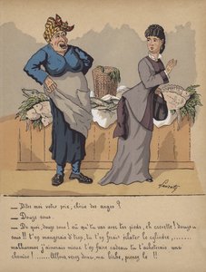 Samtal vid en fiskhandlare (färg litho)