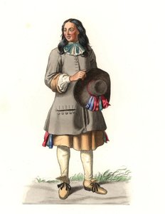 Fransk bonde 1600-talet, efter en gravyr från 1679, av Jean Saint Jean - Litografi av en illustration av Edmond Lechevallier-Chevignard (1825-1902), från "Costumes historiques des 16e" av Edmond Lechevallier Chevignard