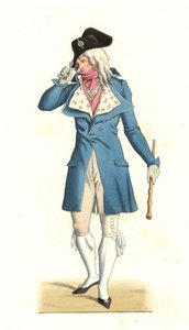 Ung fransman född på 1700-talets otroliga sätt, efter en målning av Carle Vernet (1758-1836) - Litografi från en illustration av Edmond Lechevallier-Chevignard (1825-1902), från "Costumes historiques des 16e" av Edmond Lechevallier Chevignard