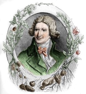Porträtt av Antoine Augustin Parmentier (1737-1813), fransk militärapotekare och agronom. Gravyr av Edmond Morin