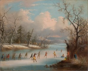 Indianer som spelar lacrosse på isen av Edmund C. Coates
