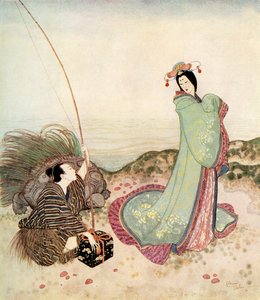 "Urashima var så förtrollad att han inte kunde säga ett ord", illustration från den japanska sagan The Story of Urashima Taro, ur Edmund Dulacs Fairy-Book: Fairy Tales of the Allied Nations, utgiven 1916 av Edmund Dulac