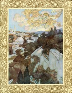Vakna! för solen bakom din östliga höjd har jagat stjärnornas session från natten, illustration från "The Rubaiyat of Omar Khayyam", publicerad 1909 (färglitografi) av Edmund Dulac