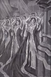 Peeresses sätter på sig sina kransar vid kröningen av drottning Alexandra, gemål till kung Edward VII, Westminster Abbey, London av Edmund Joseph (after) Sullivan