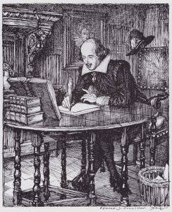 Shakespeare i hans arbetsrum (litho)