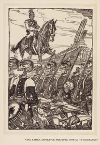Kejsarens krans: "Ave Kaiser, Imperator Moriture, Mortui Te Salutamus" (litografi). av Edmund Joseph (after) Sullivan