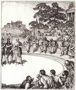 Sokrates inför sina domare (litho) av Edmund Joseph Sullivan