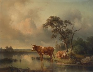 Edmund Mahlknecht Rastande kor vid dammen 1854