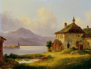 Hus på sjön i Salzkammergut
