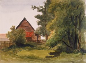 Utsikt över Hampstead med en lada till vänster, Hampstead, Camden, London, 1842