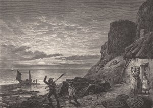 Fiskare far och son tar farväl av sin familj (gravyr) av Edmund Morison (after) Wimperis