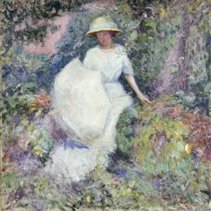 Flicka med parasoll (olja på duk) av Edmund William Greacen