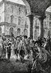 Möte under Turins arkader, illustration till Stormen, Satet, Turin av Edoardo Calandra