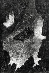 Flotten böljade på vågor av lava, illustration från "Voyage au centre de la terre" av Jules Verne (1828-1905), graverad av Pannemaker, utgiven av J.Hetzel (engravind) (sv/v foto)