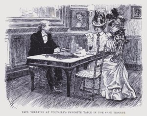 Bohemiska Paris: Paul Verlaine vid Voltaires favoritbord på Cafe Procope (litografi)