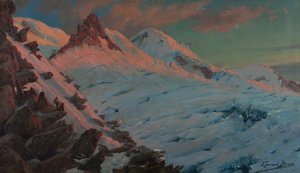Två bergsklättrare anländer till Les Grands Mulets (Mont-Blanc-massivet) (olja på kartong) av Edouard Brun