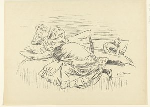 Läsande kvinna liggande på sängen croquis L
