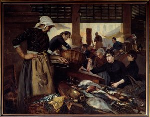 Utsikt över Delacroix-hallen. Gå till Marseille fisk. Målning av Edouard Cremieux (1856-1944)