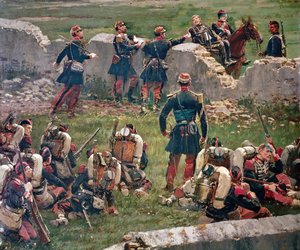 Kväll för slaget vid Rezonville Gravelotte. Det kejserliga gardets grenadjärer i vila, 16 augusti av Jean Baptiste Edouard Detaille