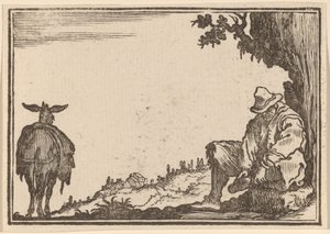 Bonde som tar bort sin sko av Edouard Eckman after Jacques Callot