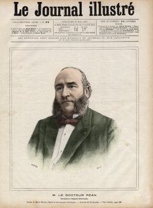 Porträtt av Jules Emile (Jules-Emile) Pean (1830-1898), fransk kirurg - Gravyr av Navellier i "The Illustrous Diary" från 1892