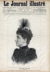 Porträtt av Nellie Melba (Helen Porter Mitchell, dit) (1861-1931), australiensisk sopran - Gravyr av Navellier i "The Illustrous Journal" från 1891