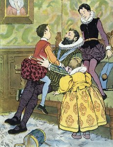 Kungen av Frankrike Henri IV leker med sina barn (1553-1610) Illustration av Edouard Zier i "Nos-Gloriers-Nationales"" 1920 Collection privee av Edouard Francois Zier
