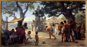 Grekisk antiken: "" The disc game"" (discobolus) paintrue av Joseph Dantan (1848-1897) 1875 Rouen, Museum of Fine Arts