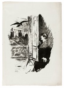 Vid fönstret ("Öppna här slängde jag luckan..."), från The Raven (Le Corbeau) av Édouard Manet