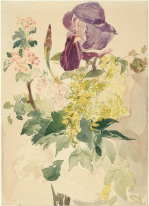 Blombit med iris, laburnum och pelargon. 1880 av Édouard Manet