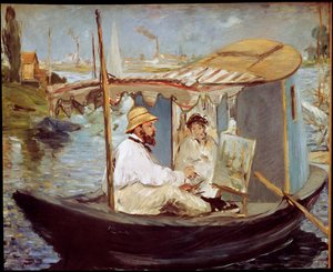 Claude Monet målar i sin studiobåt av Édouard Manet