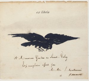 Ex-libris litografi av Edouard Manet för att illustrera: Edgar Allen POE. Kråkan. Korpen. Översättning av Stéphane Mallarmé med illustrationer av Edouard Manet av Édouard Manet