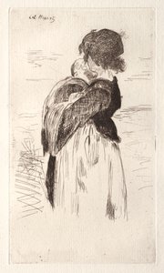 Den lilla flickan håller en baby. av Édouard Manet