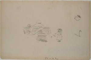 Manet - Skiss av en kvinna som sitter på en bänk och ett barn som står bredvid (blad ur en skissbok), ca 1864-1868 av Édouard Manet