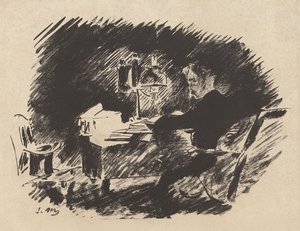 Under lampan, från Stéphane Mallarmés översättning av Edgar Allan Poes "Korpen" av Édouard Manet