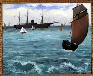 Det amerikanska skeppet Kearsarge har Boulogne sur mer målning av Edouard Manet (1832-1883) 1864. Privat samling av Édouard Manet