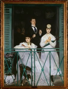 Balkongen (porträtt av Berthe Morisot, Fanny Claus, Antoine Guillemet och Leon Leenhoff) - olja på duk av Édouard Manet