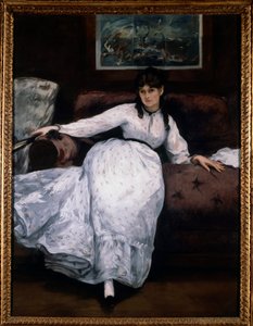 Resten (Porträtt av den kvinnliga målaren Berthe Morisot på en soffa) Målning av Edouard Manet (1832-1883) 1870 Providence. Konstmuseet av Édouard Manet