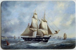 En bresiliansk tegelsten som lämnar hamnen i Le Havre Aquarelle av Edouard Adam (1847-1929) 1800-talets Paris, Musee de la Marine